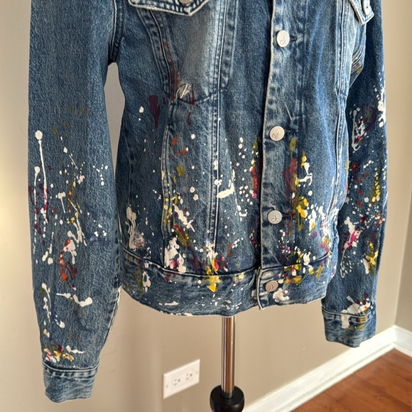 Calvin Klein Jeans Cotton Paint Splatter Colorful Denim Jacket Size S - Picture 6 of 16